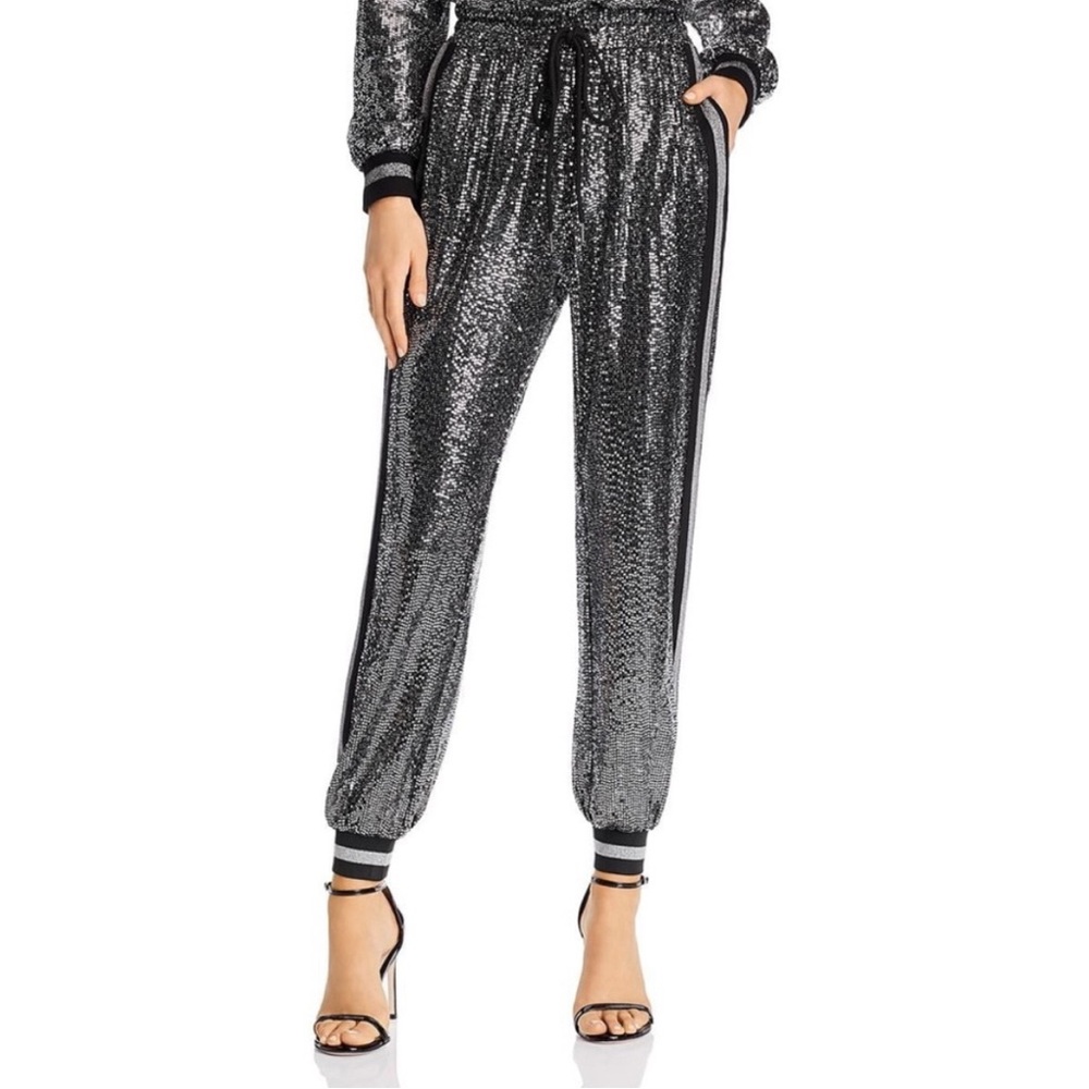 Pam & Gela Silver Sequin Track Joggers